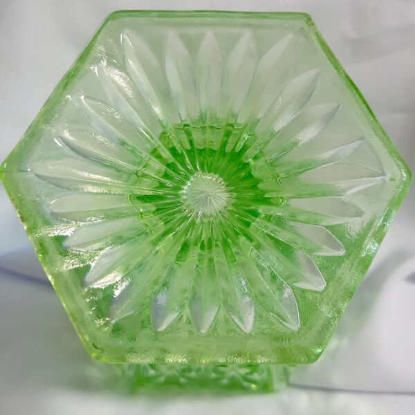 hexagon depression glass green vase dg2865