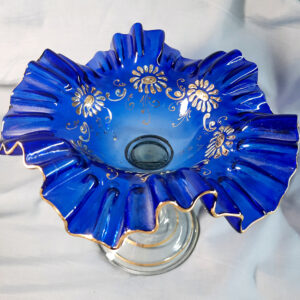art glass blue tazza comport ccol861