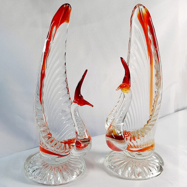art glass red and orange peacocks ag212