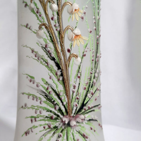 art glass sage green vase with enamelled designs ag2224