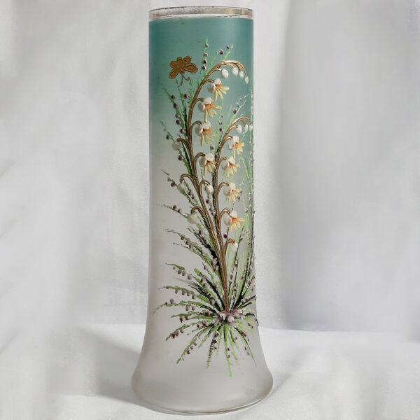 art glass sage green vase with enamelled designs ag2224(1)