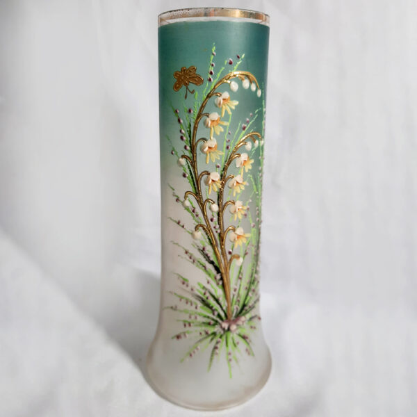 art glass sage green vase with enamelled designs ag2224(4)