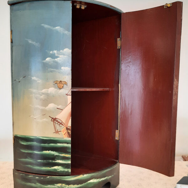 corner sailing ship cabinet one door open