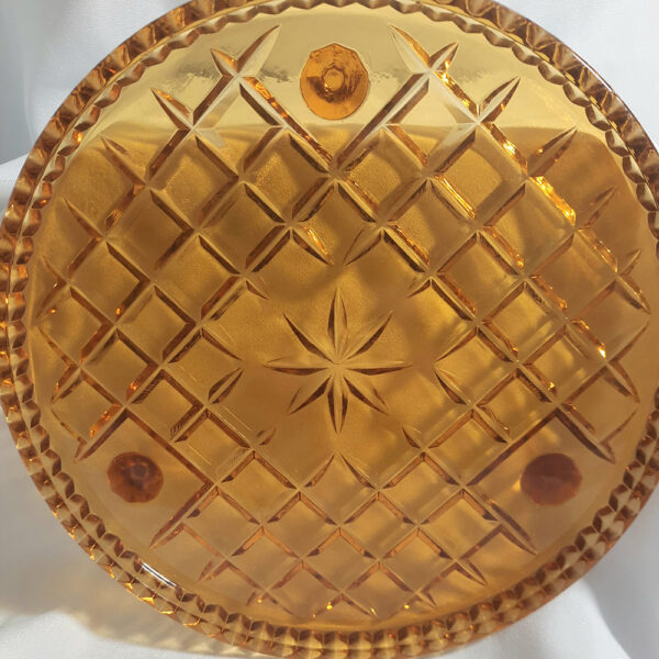 amber depression glass tri footed cake plate