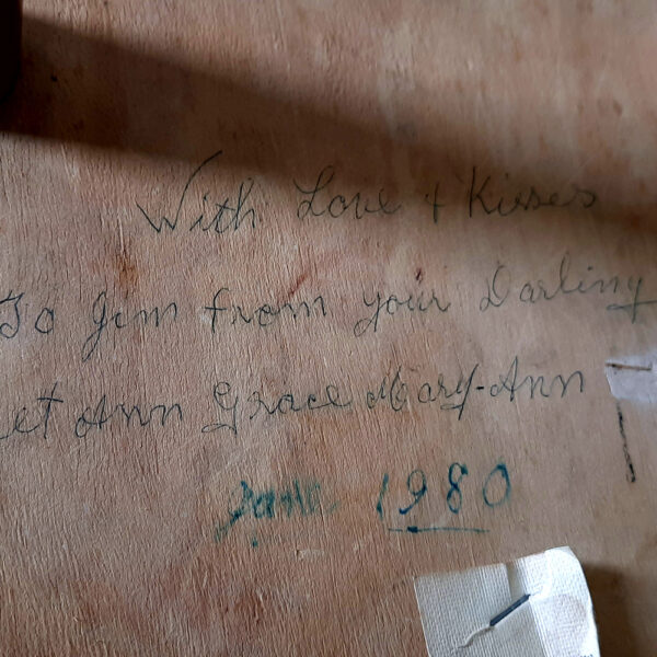 Vintage Green Stool Handwritten Detail