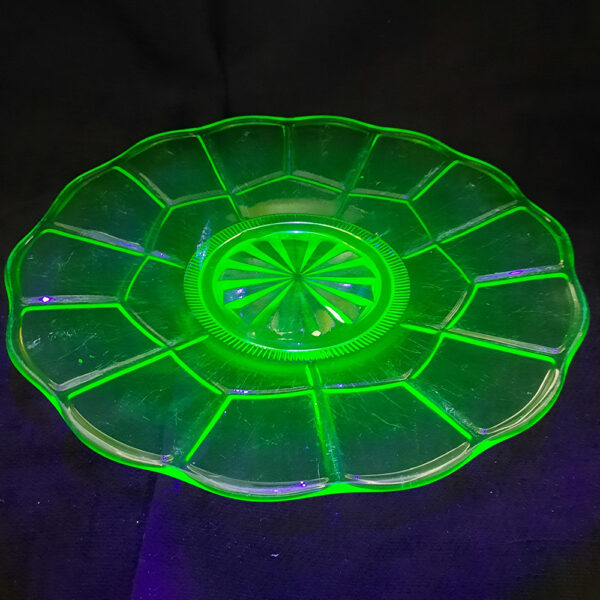 Large Uranium Glass Platter Lit Up