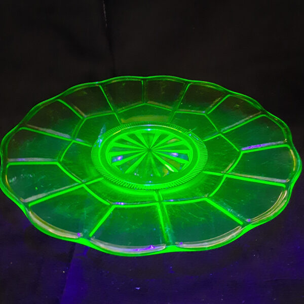 Large Uranium Glass Platter with Blue Light