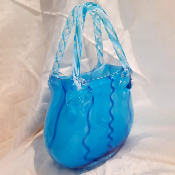 Pale Blue Art Glass Handbag Vase Side View