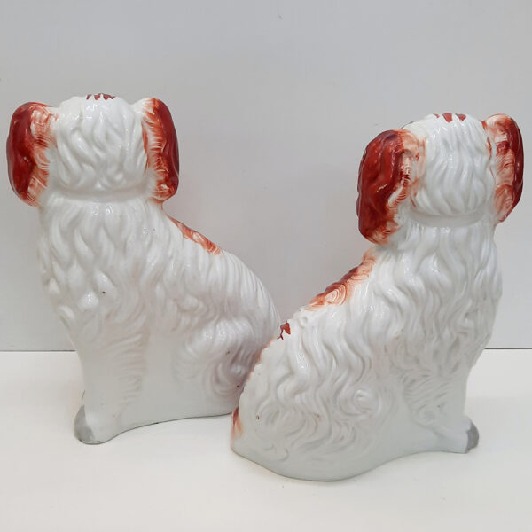 antique pair of english staffordshire mantle dogs