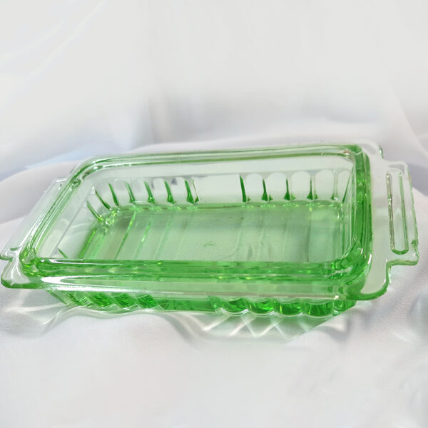 c1930s green depression glass butter dish