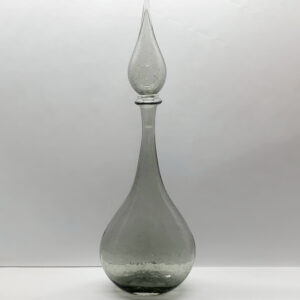 large clear smokey grey genie bottle with tear drop stopper