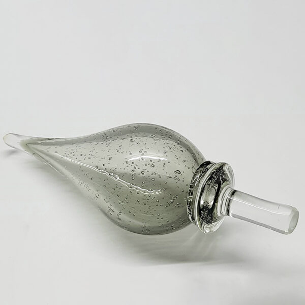 large clear smokey grey genie bottle with tear drop stopper