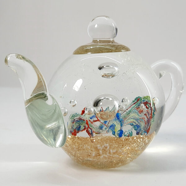 small artglass teapot paperweight