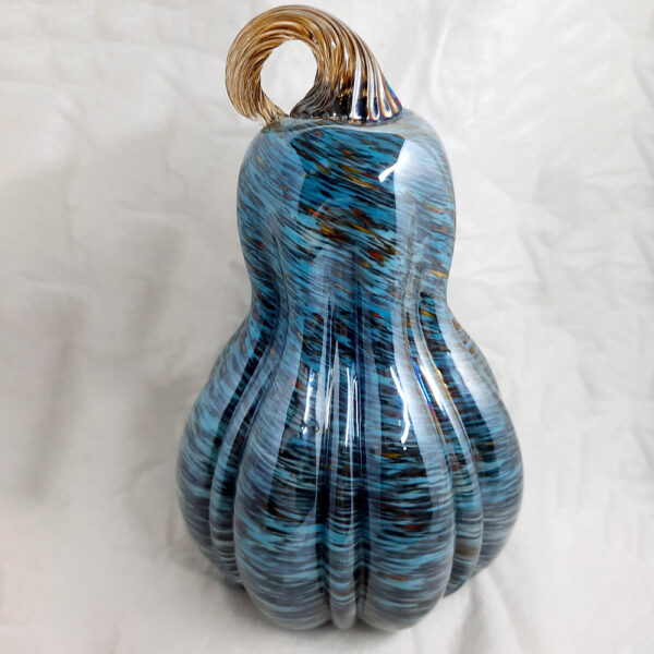 teal and black artglass pumpkin ornament