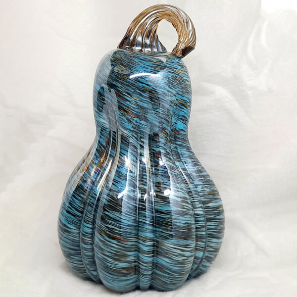 teal and black artglass pumpkin ornament