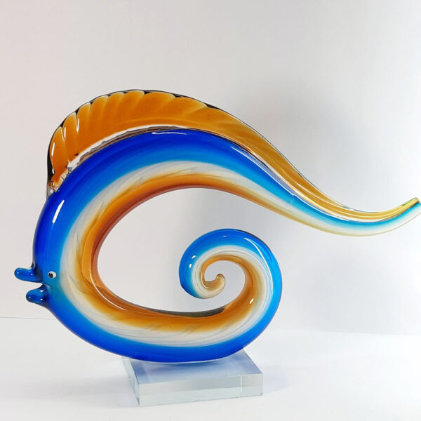 large modern abstract fish sculpture