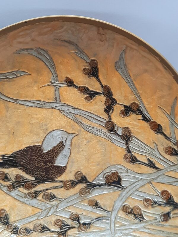 vintage brass enamelled bird design bowl