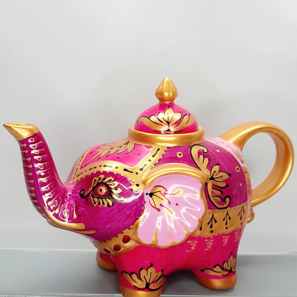 hand painted pink elephant teapot