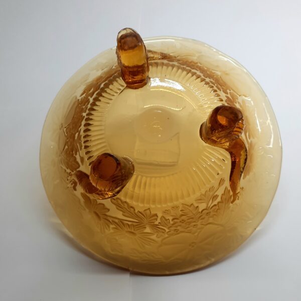 art deco amber diving footed dolphin bowl