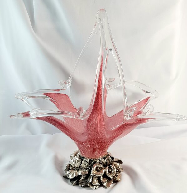 vintage murano pink glass silver base sculpture