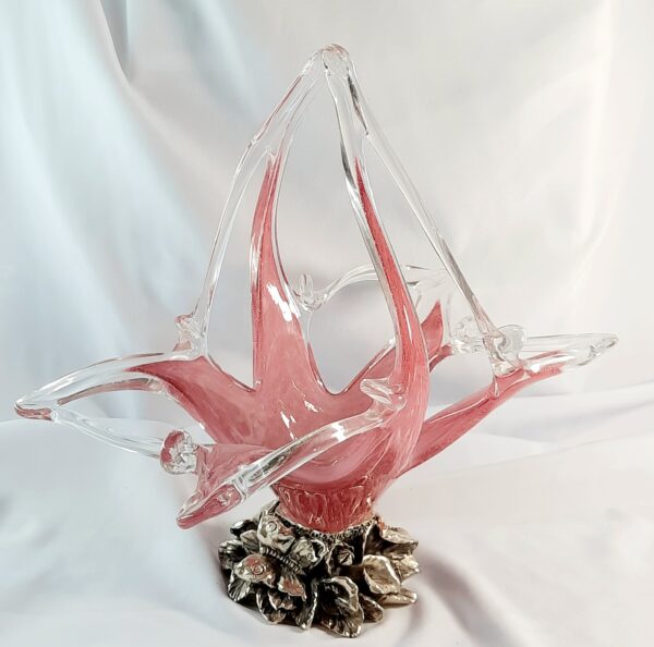 vintage murano pink glass silver base sculpture