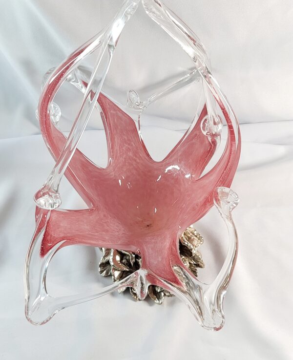 vintage murano pink glass silver base sculpture