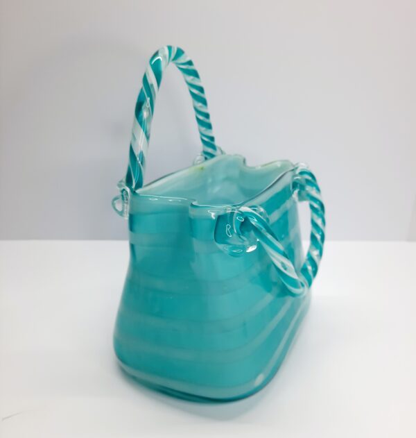 artglass handbag vase with candy cane handles