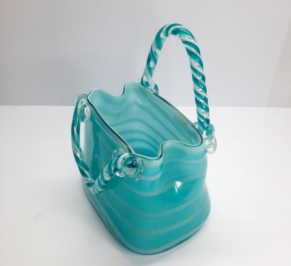 artglass handbag vase with candy cane handles