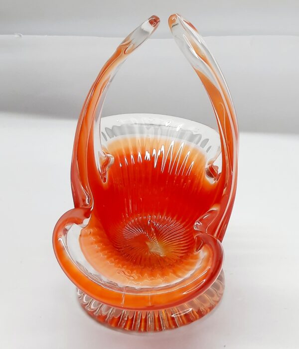 1960s mcm red orange and white glass basket