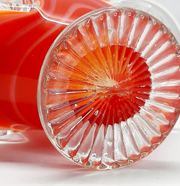 1960s mcm red orange and white glass basket