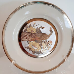 art of chokin cream and 24kt gold 2 peacocks plate