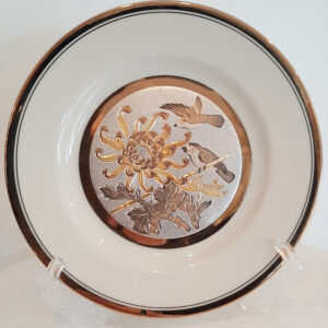 art of chokin cream and 24kt gold 2 birds plate