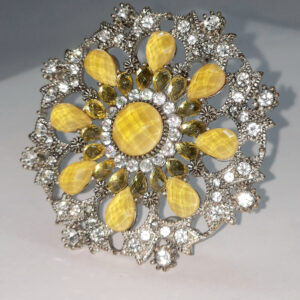 filagree rhinestone lemon coloured gem brooch