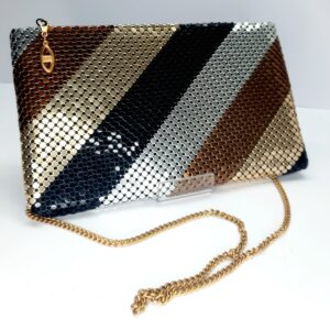 multi metallic colour stripe mesh clutch bag
