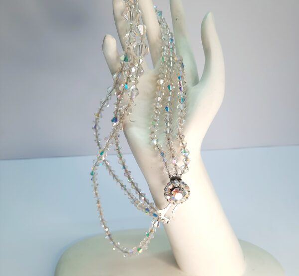 1950s vintage graduate 3 strand aurora borealis necklace