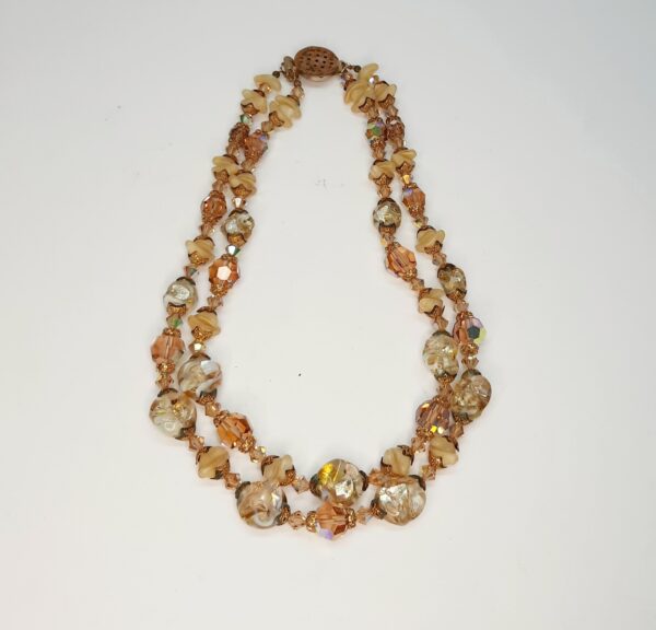 double strand amber tone crystal beads and shell necklace