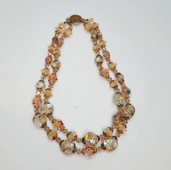 double strand amber tone crystal beads and shell necklace