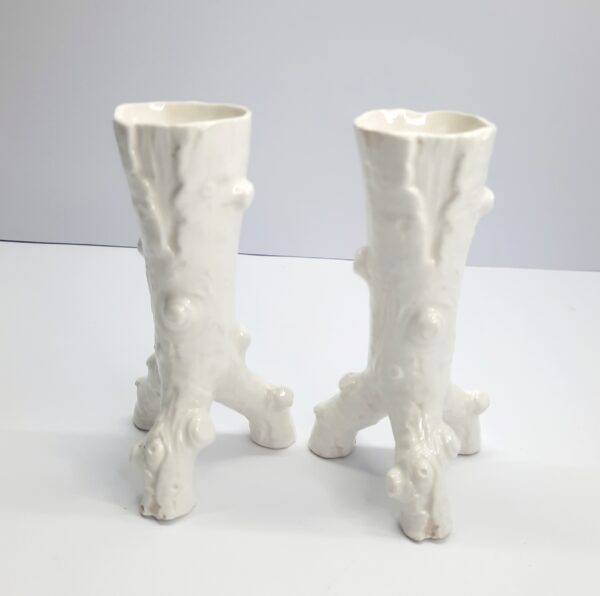 pair faux bois porcelain tree trunk bud vases