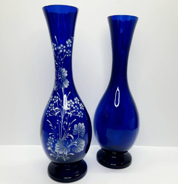 victorian cobalt blue enameled vases