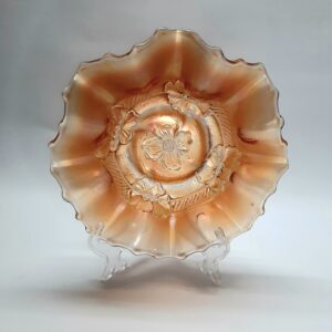 small apple blossom marigold carnival glass bowl