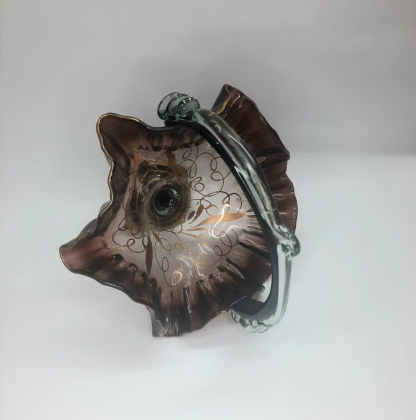 deep brown ruffled edge art glass basket