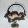 deep brown ruffled edge art glass basket