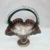 deep brown ruffled edge art glass basket
