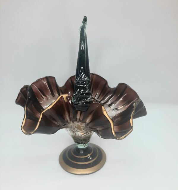 deep brown ruffled edge art glass basket