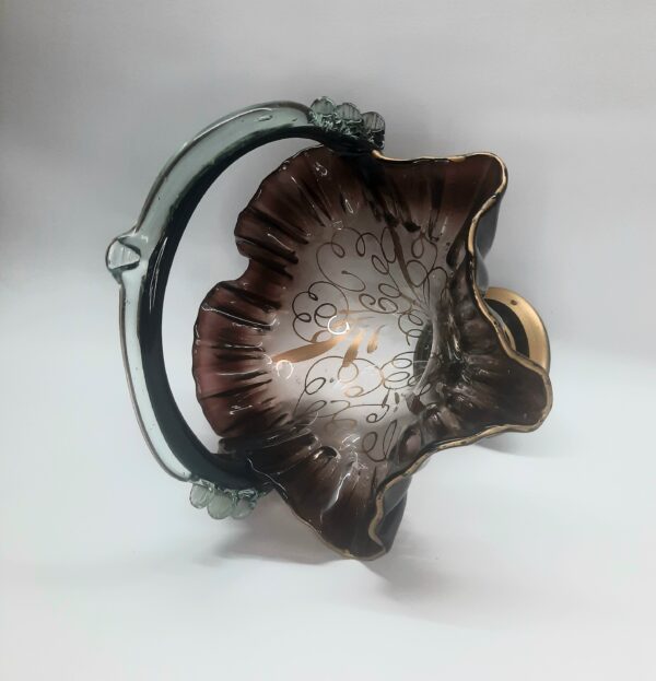 deep brown ruffled edge art glass basket