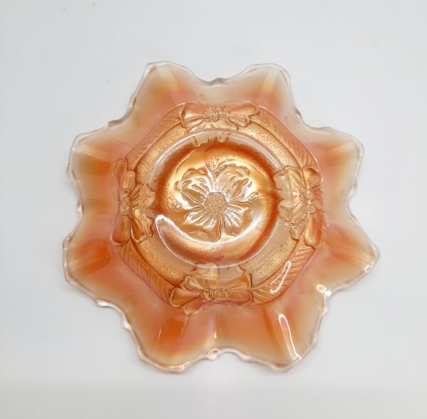 small apple blossom marigold carnival glass bowl