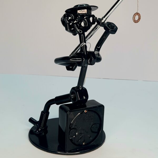 novelty metal art fisherman alarm clock