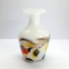 pair of white vases with multi coloured swirl pattern