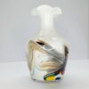 pair of white vases with multi coloured swirl pattern