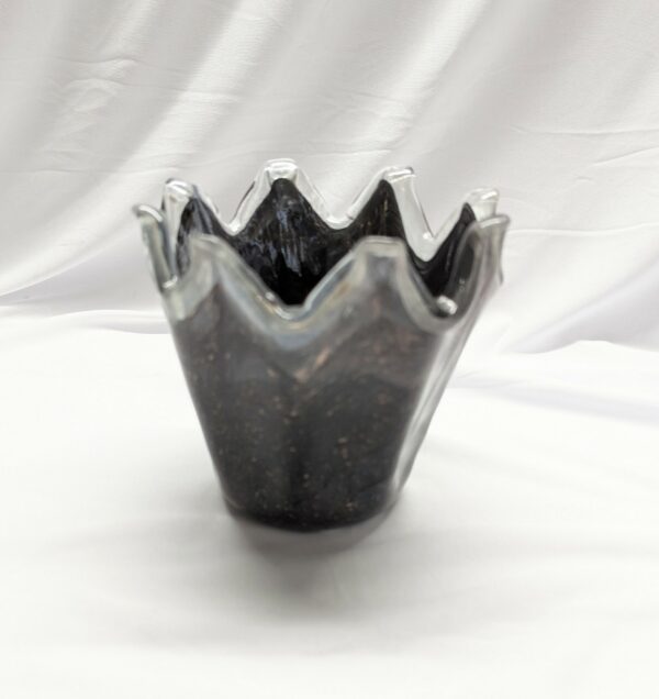 vintage murano pulled art glass black and gold sparkle vase